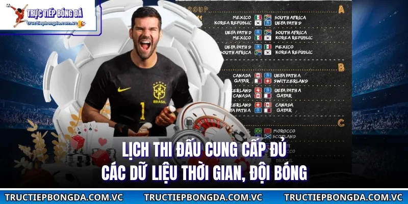 Lịch thi đấu cung cấp đủ các dữ liệu thời gian, đội bóng